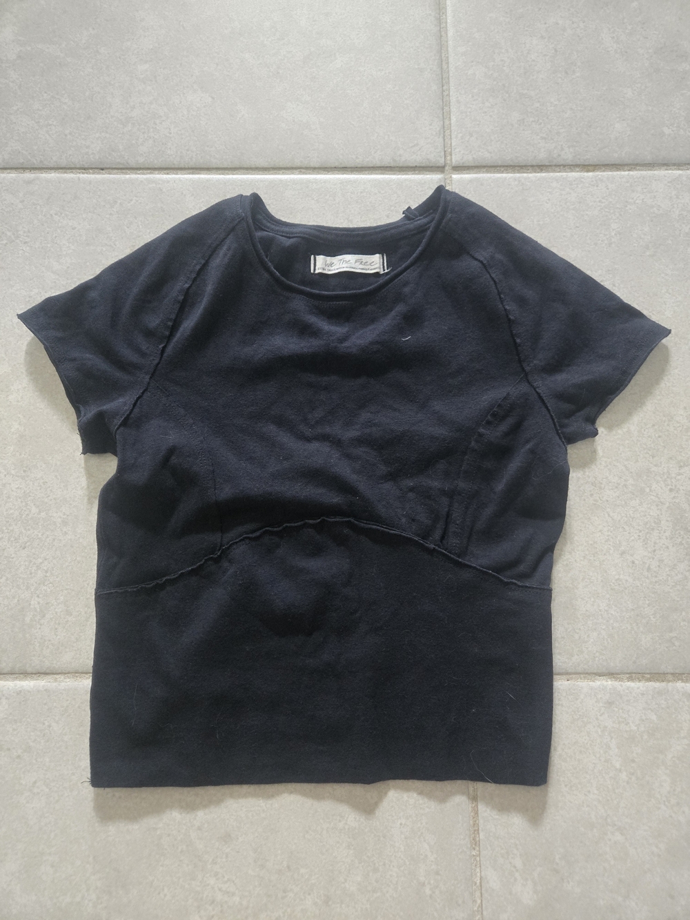 We The Free Black Short Sleeve Seam-Detail Tee